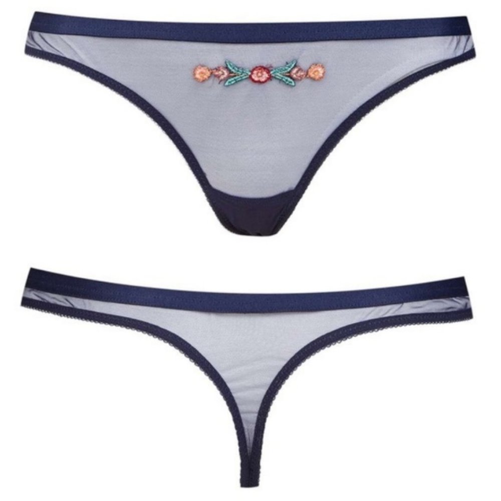 Topshop Mesh Embroidered Floral Sheer Sexy Thong
